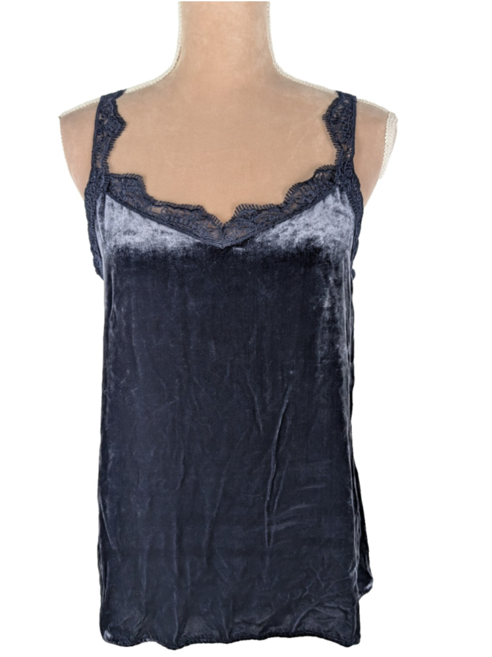 Sundance Hadley Crushed Velvet Tank Top Cami Lace S Navy Dark Fairy Witchy Goth
